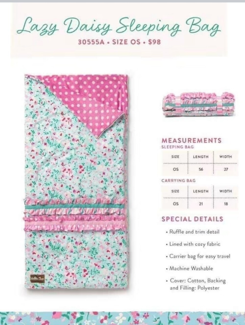 Matilda Jane Kid's Lazy Daisy Sleeping Bag